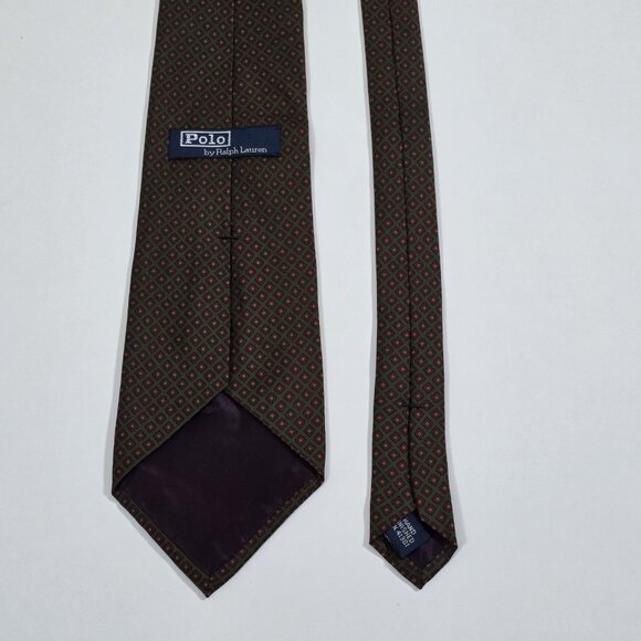 Polo Ralph Lauren Silk Tie Geo Print Preppy Office Hand Finished USA W 4" L 56" - Picture 12 of 15